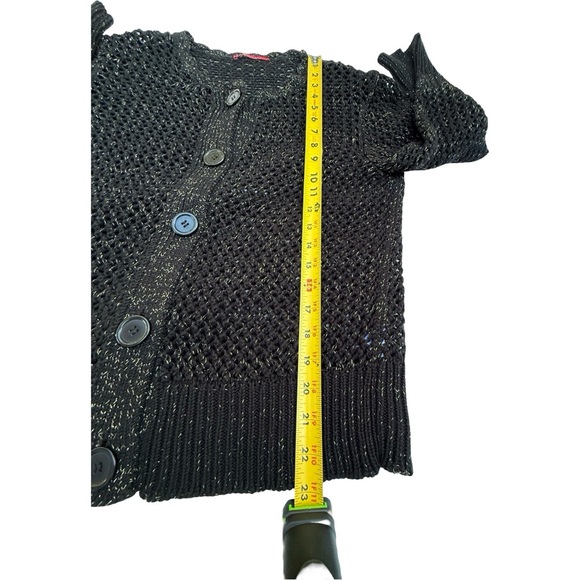 Black Chunky See Through Knit Cardigan Sweater with Gold Thread Sz M - Picture 10 of 10